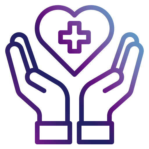 Healthcare icon - a hand and heart with cross sign