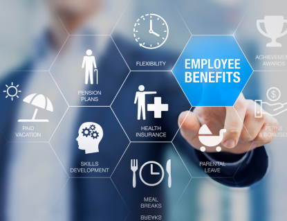 An image showing a person pointing on employee benefits.