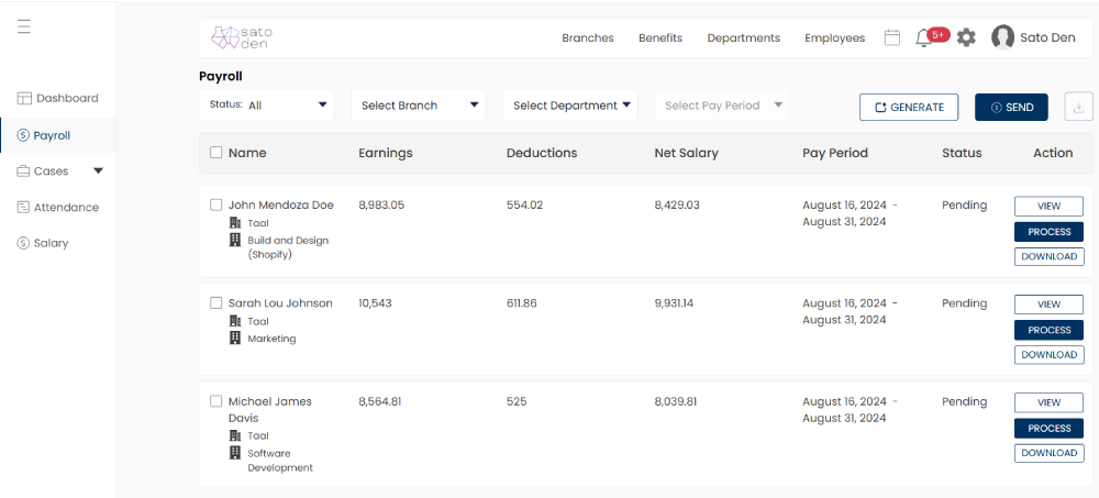 Screenshot of Payroll System